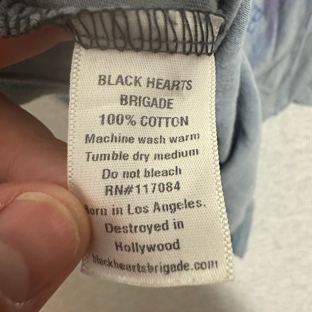 Y2K Black Hearts Brigade Eagle Lost Love Mineral Wash Tee Blue LA Destroyed Sz L - Picture 8 of 10